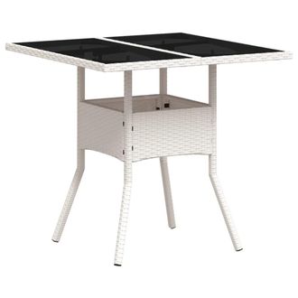 vidaXL Mesa De Jard&iacute;n Superficie De Vidrio Rat&aacute;n Pe Blanco 80x80x75 Cm Vidaxl
