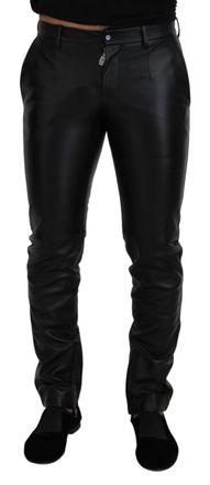 Dolce & Gabbana Mens Leather Pants Zip Detail - Black - Size EU 46 (Mens)