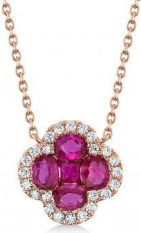 Allurez Diamond & Ruby Clover Pendant Necklace 14K Rose Gold (1.05ct)