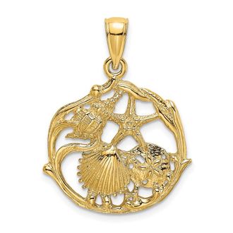 Diamond2Deal 14k Yellow Gold Shell Cluster In Circle Charm