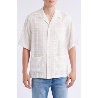 Nn.07 Ben 5026 Textured Short Sleeve Button-Up Shirt in Ivory at Nordstrom Rack, Size Medium