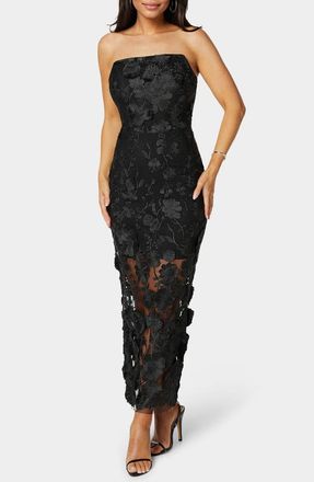 Bebe Strapless 3D Floral Lace Maxi Dress in Black at Nordstrom Rack, Size X-Small