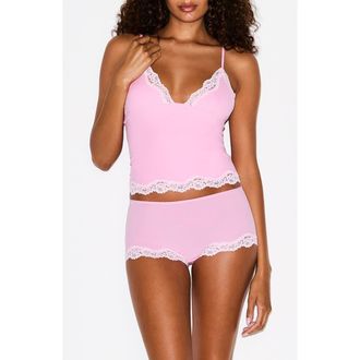 SKIMS Fits Everybody Lace Trim Crop Camisole & Shorts Pajamas in Bubblegum at Nordstrom, Size X-Large