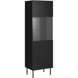 Dmora Vitrina Luzzana, Vitrina De Sal&oacute;n Con Puerta Y Detalle De Cristal, Elevada Del Suelo, 60x42 H183 Cm, Negro