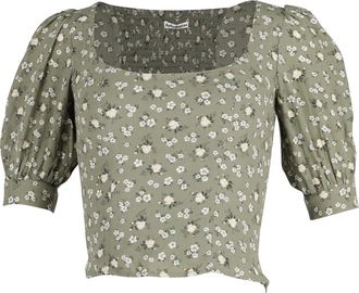 Reformation Cave Top with Floral Print in Green Khaki Viscose