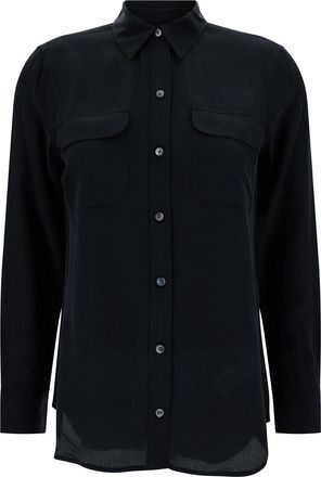 Equipment Black Silk Shirt With Pockets
