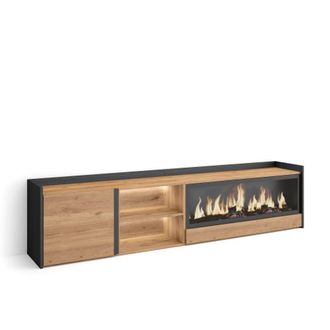 Skraut Home Mueble tv efecto madera roble negro 212x35x50cm chimenea efecto fuego