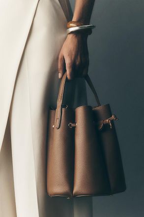 Melie Bianco Cinched Vegan Leather Bucket Bag