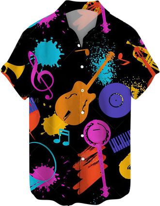 Generic Hawaiian Shirt for Men Tropical Beach Tops Sleeve Button Down Vintage Bowling Shirts Hawaiian Casual Printed Beach Shirt Summer Regular Fit Top Mens H