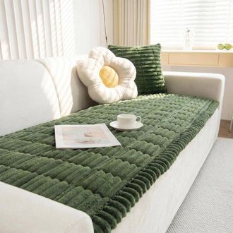 OEM Funda De Sof&aacute; De Pana Gruesa Y Suave - Antideslizante Y Lavable - Protector Universal Para Sof&aacute;s De 2, 3 Y 4 Plazas - Verde Oscuro, 70 X 150 Cm