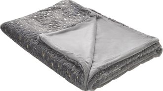 Beliani Colcha De Poli&eacute;ster Gris 130 X 180 Cm Manta Patr&oacute;n De Estrella Dorada Sala De Estar Dormitorio Alazeya