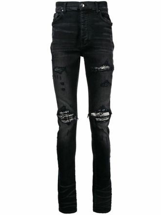 Amiri Mens Boucle MX1 Ripped Jeans in Black Denim - Size 34W/32L