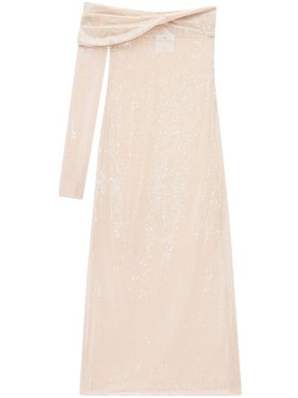 Courr&egrave;ges one-shoulder sequinned maxi dress - women - Polyester - 36 - Neutrals