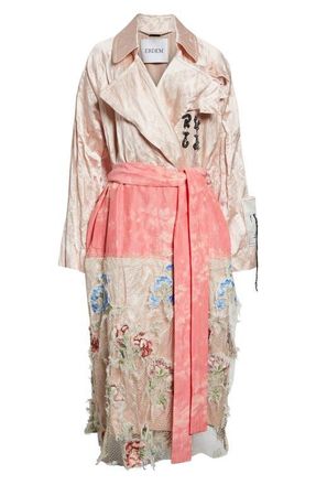 Erdem Embellished Textured Satin Trench Coat in Cameo Pink at Nordstrom, Size Medium