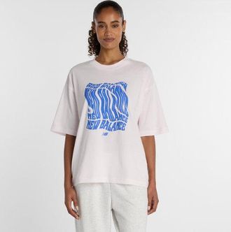 New Balance Womens Wavey Relaxed T-Shirt in Pink Cotton, size Medium