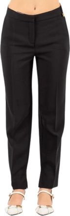 Elisabetta Franchi Broek van lichtgewicht cr&ecirc;pestof met logo-bedel - Dames - Slim Fit Broeken - Zwart - XL - Leer - Broeken