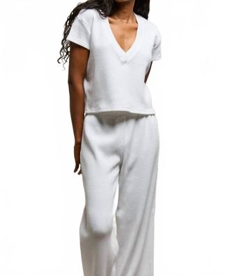 perfectwhitetee Jada Boxy Waffle V-Neck Tee In White