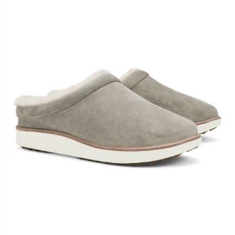Olukai Womens Mani Leather Mule Slippers In Tuape Grey/golden Sand