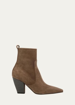 Brunello Cucinelli 90mm Suede Monili Ankle Boots
