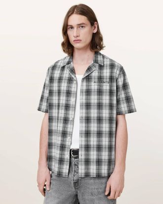 AllSaints Cotton Underground Relaxed Check Logo Shirt, Size: XXL