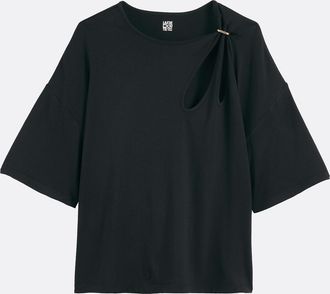 La Redoute Collections T-shirt met korte mouwen en ronde hals met uitsnijdingen en sieraden