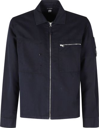C.P. Company Blue Overshirt Zippered-Chest Cotton-Blend Casual Shirt
