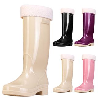 Generic Women Wellington Rain Boots, Knee High Wellies Boots with Plush Lined, Winter Warm Comfortable Chelsea Rainboots Waterproof Non-Slip Gardening Rain Sh