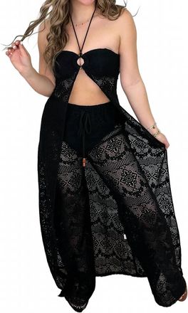 Blithe Sunny Beach Day Cotton High-Rise Straight Leg Swim Cover Up Set In Black