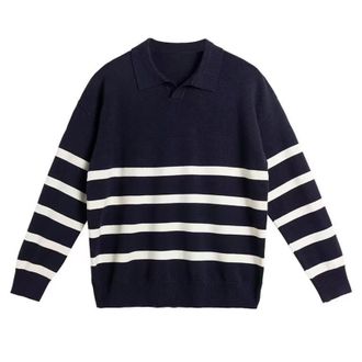 Generic Mens Striped Work Sweater - Warm Lapel Collar Large Size Long Sleeve Sweater Chic and Elegant Casual Loose Autumn Winter Sweater Vintage Lightweight V