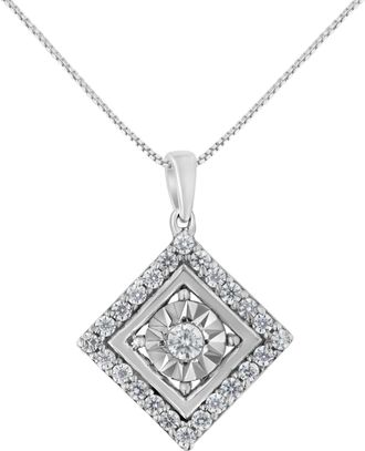 House of Brilliance 10KT White Gold 1/2 cttw Diamond Square Pendant Necklace