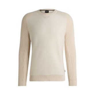 HUGO BOSS Heren-raglan-shirt van gestructureerd breisel (Wit)
