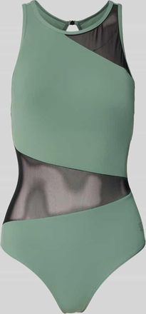 Arena Slim Fit Badeanzug mit semitransparenten Partien in Oliv, Gr&ouml;&szlig;e 34