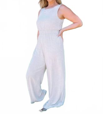 Gilli Criss-Cross Tie Back Elastic Waist Jumpsuit In Oatmeal