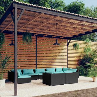 vidaXL 9 Pcs Garden Lounge Set Con Vime Pe Negro