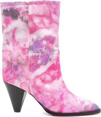 Isabel Marant 65mm Rouxa tie-dye print denim boots - women - Calf Leather/Calf Leather/Fabric - 38 - Pink