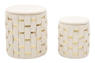 Mauro Ferretti Puff Con Almacenamiento Shanty Crema Set De 2 Piezas Cm &Oslash; 37x42-28x35