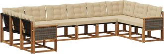 vidaXL Set Di Divani Da Esterno 10 Pz Naturale E Beige Vidaxl