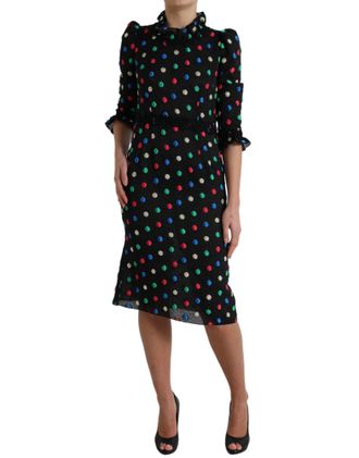 Dolce & Gabbana Womens Black Polka Dot Ruffle Cotton Midi Dress Nylon