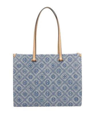 Tory Burch Blue T Monogram Denim Tote Bag