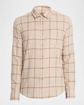 Vince Mens Rookery Cotton Windowpane Plaid Sport Shirt