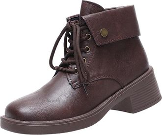 Generic Ladies Lace Up Boots Chunky Heel Stylish Womens Walking Boots Solid Color British Style Elegant Comfortable Ankle Boots Classic Daily