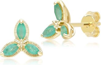 Gemondo Floral Marquise Emerald Stud Earrings in 9ct Yellow Gold
