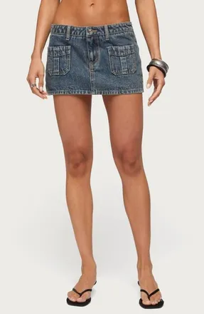 Edikted Ayala Washed Cargo Denim Micro Skort in Blue-Vintage-Washed at Nordstrom, Size X-Small
