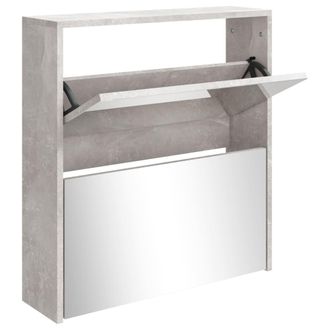 vidaXL Vidaxl - Mueble Zapatero Con Espejo 2 Niveles Gris Hormig&oacute;n 63x17x67 Cm