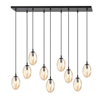 Wonderlamp L&aacute;mpara colgante lineal con 9 esferas de cristal &aacute;mbar 100cm