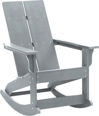 Flash Furniture All-Weather 2-Slat Poly Resin Wood Rocking Adirondack Chair in Gray