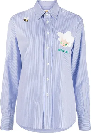 Mira Mikati embroidered-doll striped cotton shirt - women - Cotton - 40 - Blue