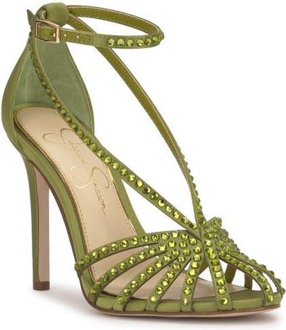 Jittale Ankle Strap Sandal in Botanical Green Matte Satin at Nordstrom, Size 7.5