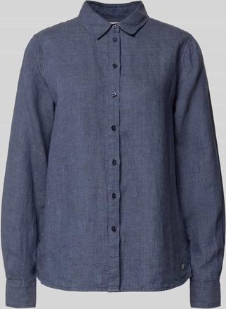 Fynch-Hatton Fynch-Hatton Leinenbluse mit Label-Detail und Hemdblusenkragen in Marine, Gr&ouml;&szlig;e 34