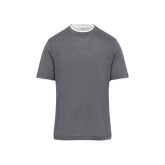 Brunello Cucinelli Grey Crewneck Contrast Trim T-Shirt